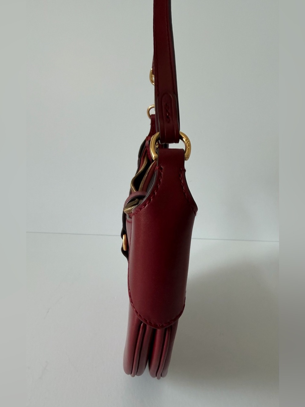 Polo Ralph Lauren ID Calfskin Mini Shoulder Bag in Dark Red - Picture 10 of 14